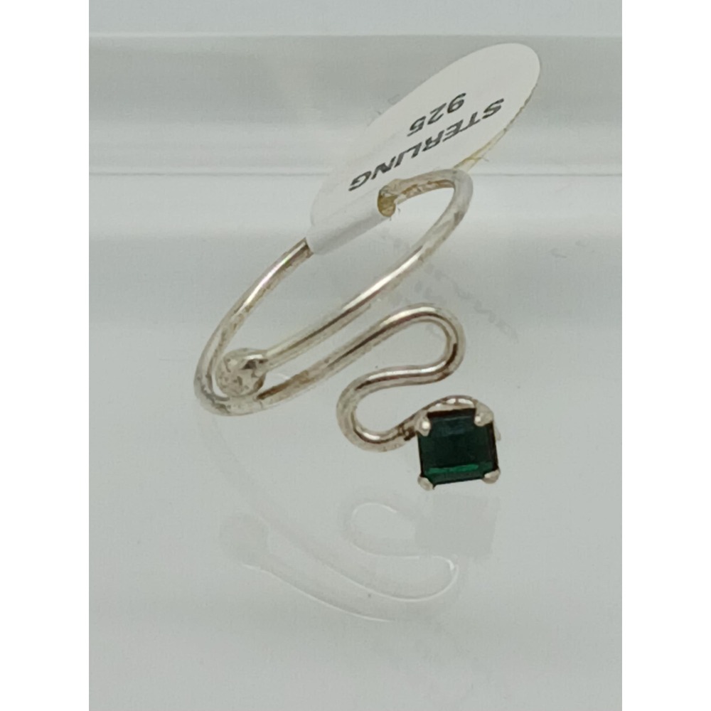 Swirly Emerald Green Crystal Rhinestone Toe Ring Adjustable Size Sterling Silver - Picture 7 of 9